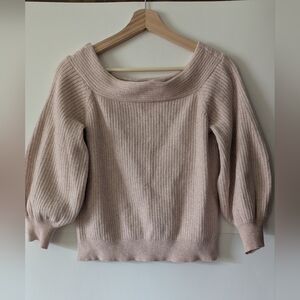 Anthropologie Moth Small Pink Crew Neck Sweater w/ Ribbed Texture Ballon Sleeve
